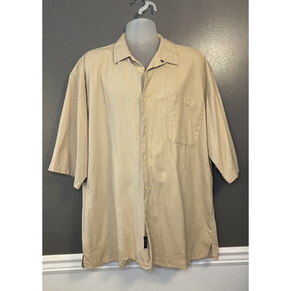 Trust Shirt Mens 3XL Beige Linen Blend Short Sleeve Button Up Casual Lightweight - Picture 1 of 7